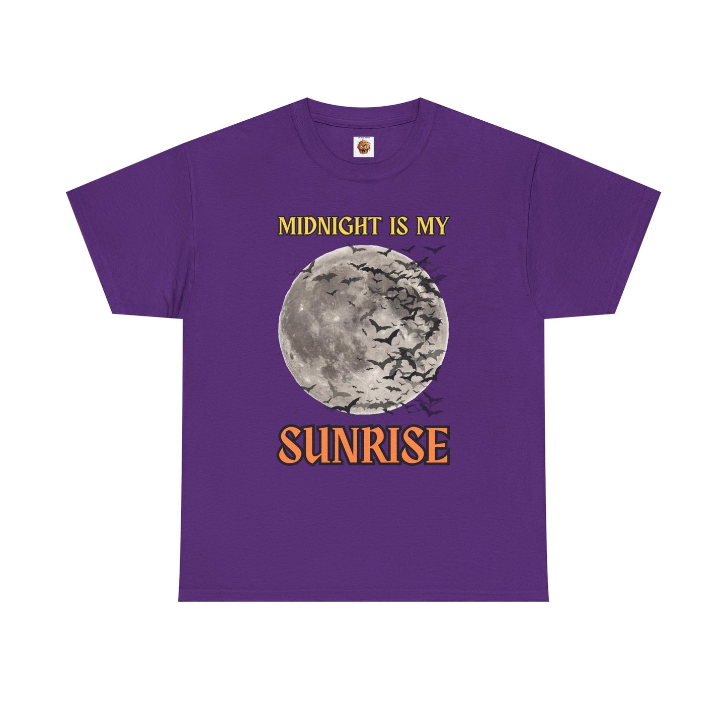 'Midnight is My Sunrise' Unisex Heavy Cotton Tee Shirt - Graphic Tee for Night Owls, Scary, Creepy, Halloween, Gothic, Full Moon, Bats