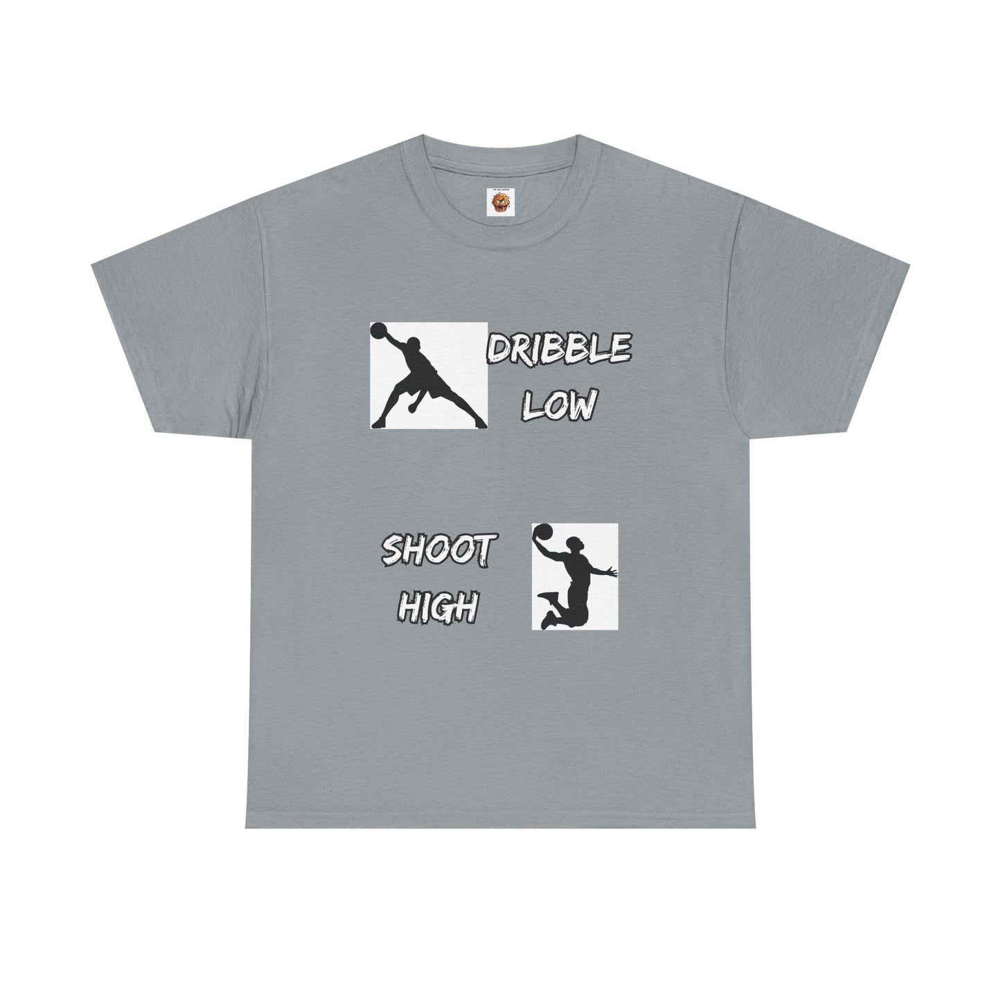 'Dribble Low, Shoot High' Motivational Basketball Tee - Unisex Heavy Cotton, Sportswear, Gift for Athletes, Casual Style, Basketball Fan Apparel, Player, Silhouette