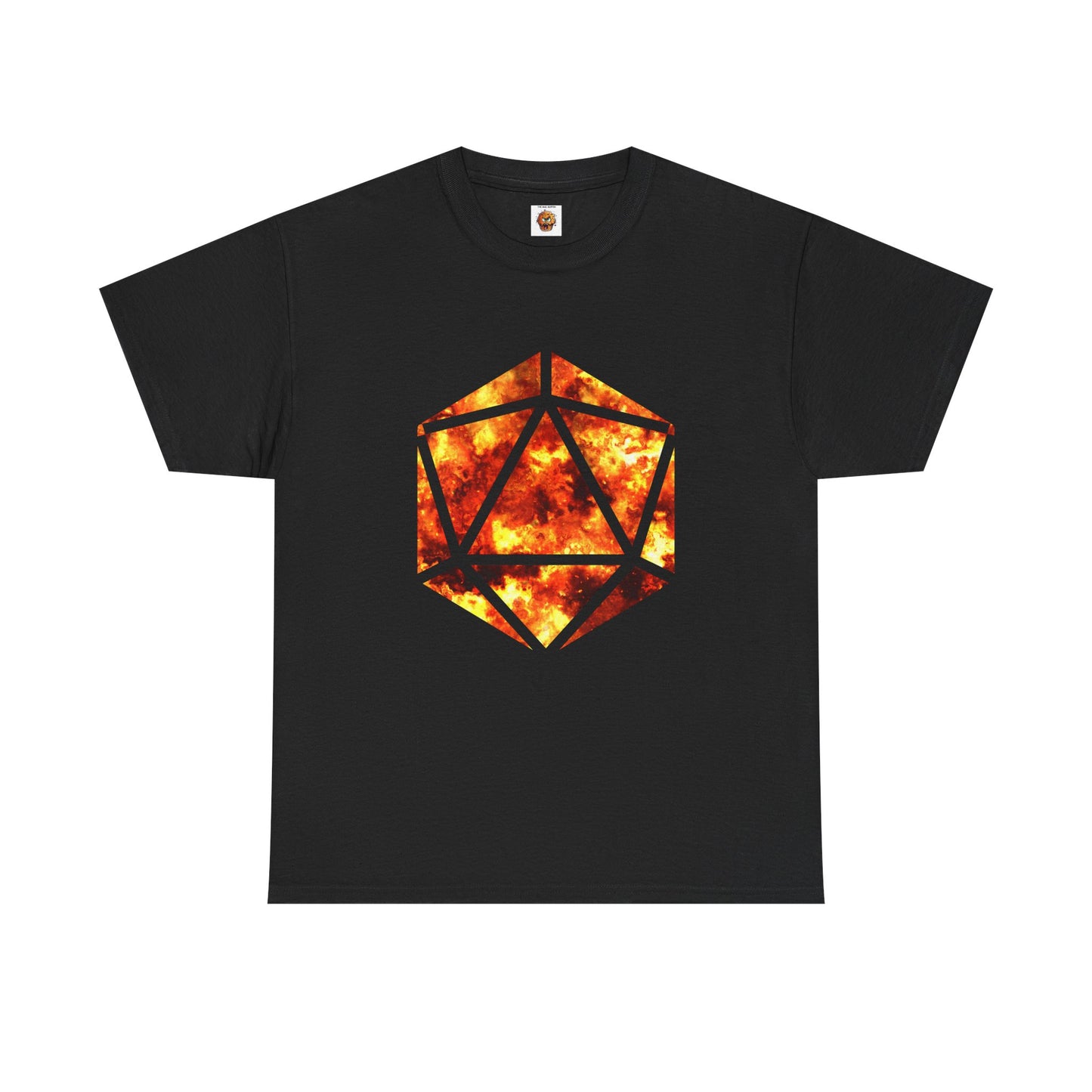 D20 Fire Element Fiery Geometric Unisex Tee - Bold Graphic Cotton Shirt, Casual Wear, Streetwear, Gamer Gift, Unique Art Tee, DND, RPG, TTRPG, Geek, Nerd