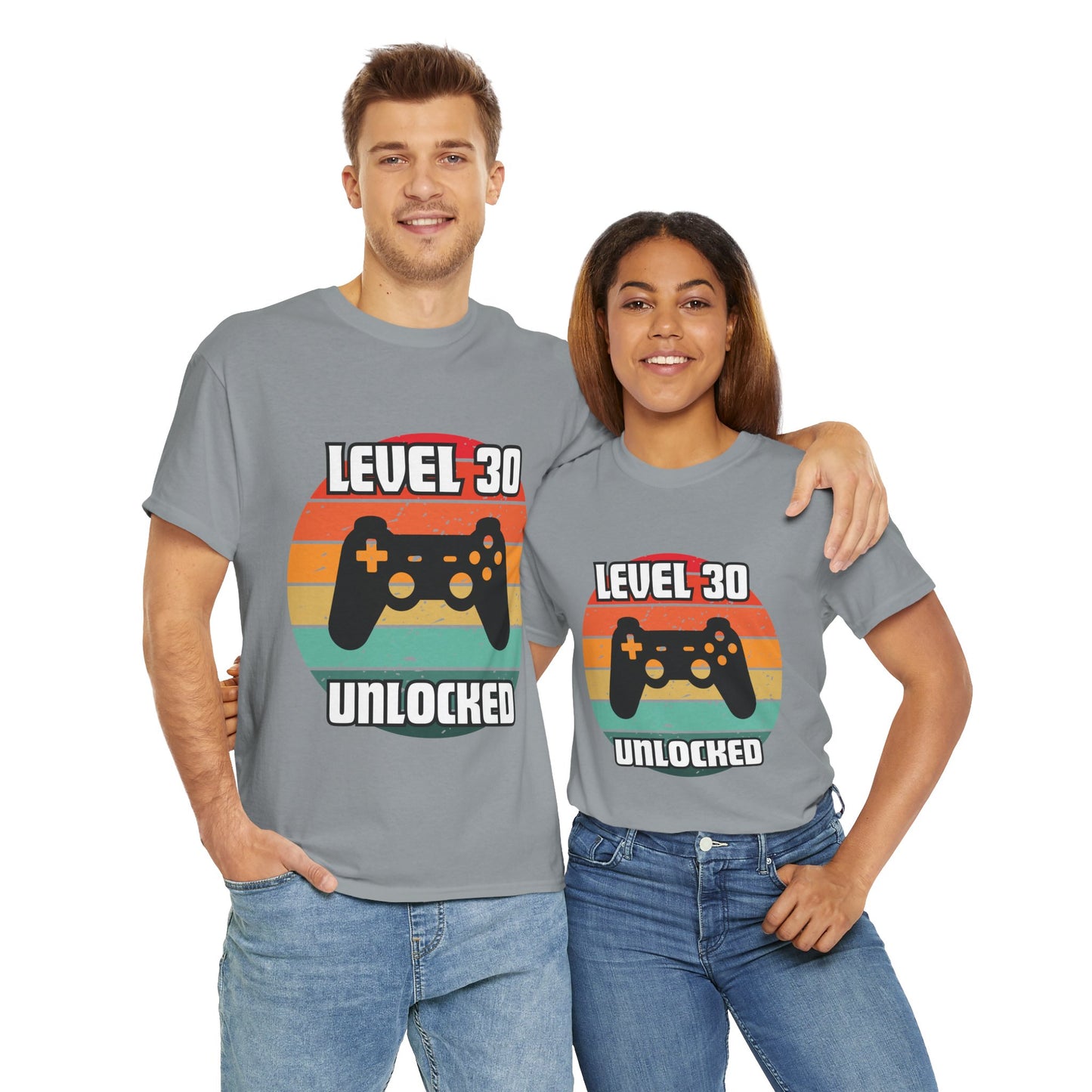 Gaming Level 30 Unlocked Tee - Unisex Heavy Cotton T-Shirt, Video Game, Gamer, Happy Birthday Shirt, Geek, Nerd, Retro