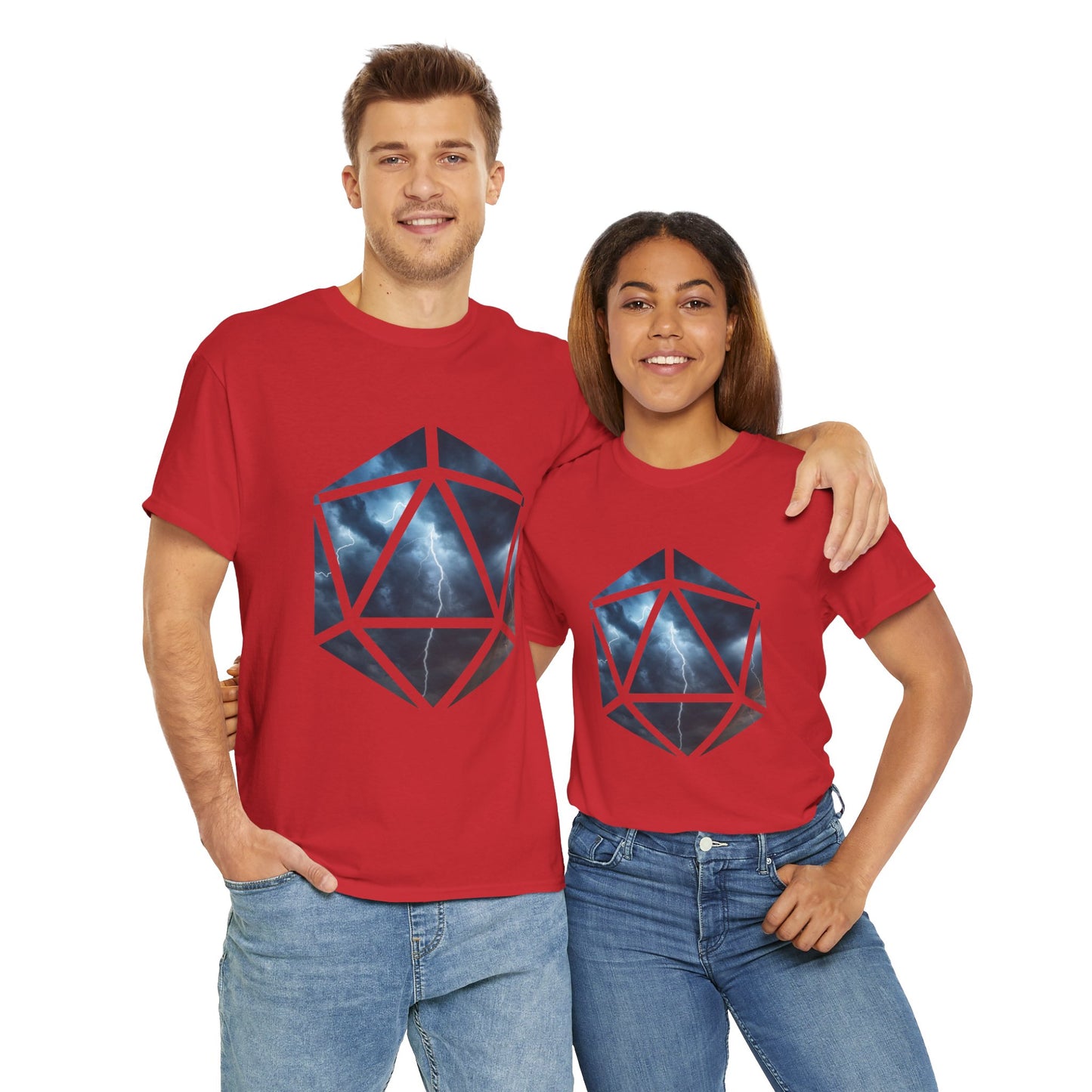 D20 Air Element Cosmic Geometric Unisex Heavy Cotton Tee | Storm Graphic Tee, Lightning Art Shirt, Unique Casual Wear, Gift for Tornado Lovers, DND, RPG, TTRPG, Geek, Nerd