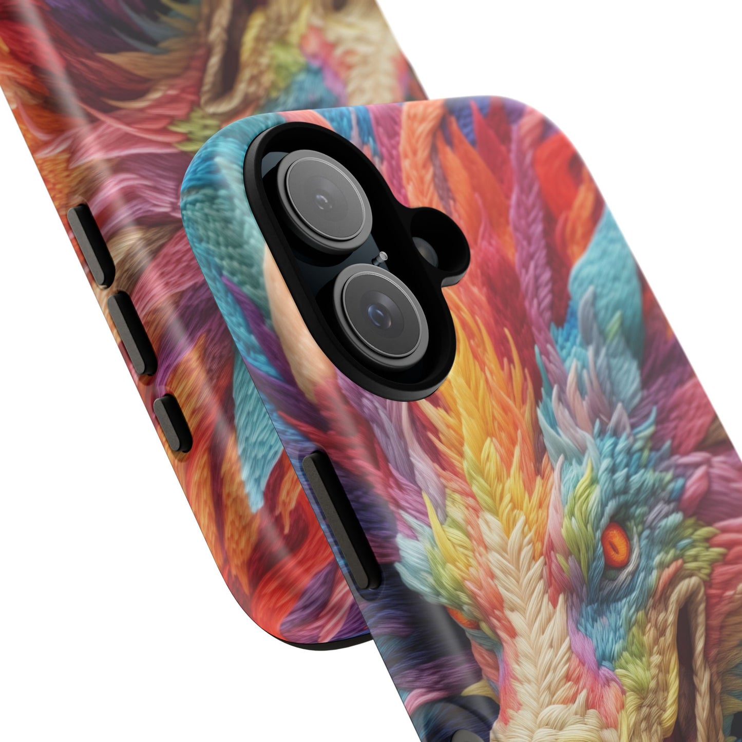 Vibrant 3D Embroidery Embroidered Rainbow Dragon Phone Case - Tough Protection for Fantasy Lovers, DND, RPG, TTRPG, Geek, Nerd