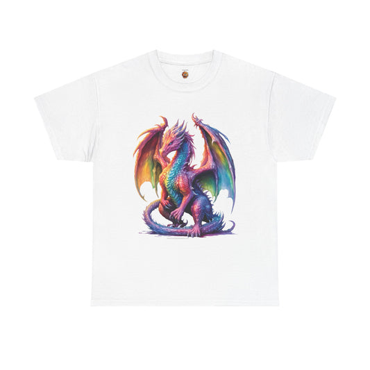 Colorful Rainbow Dragon Unisex Heavy Cotton Tee - Vibrant Fantasy T-Shirt, DND, RPG, TTRPG, Roleplaying, Geek, Nerd