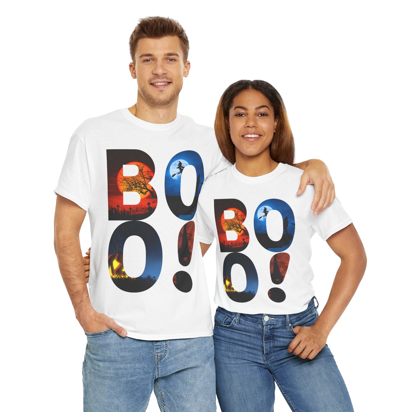 Cute Funny Halloween Boo! Unisex Heavy Cotton Tee Shirt T-Shirt - For Horror Lovers, Scary, Geek, Nerd