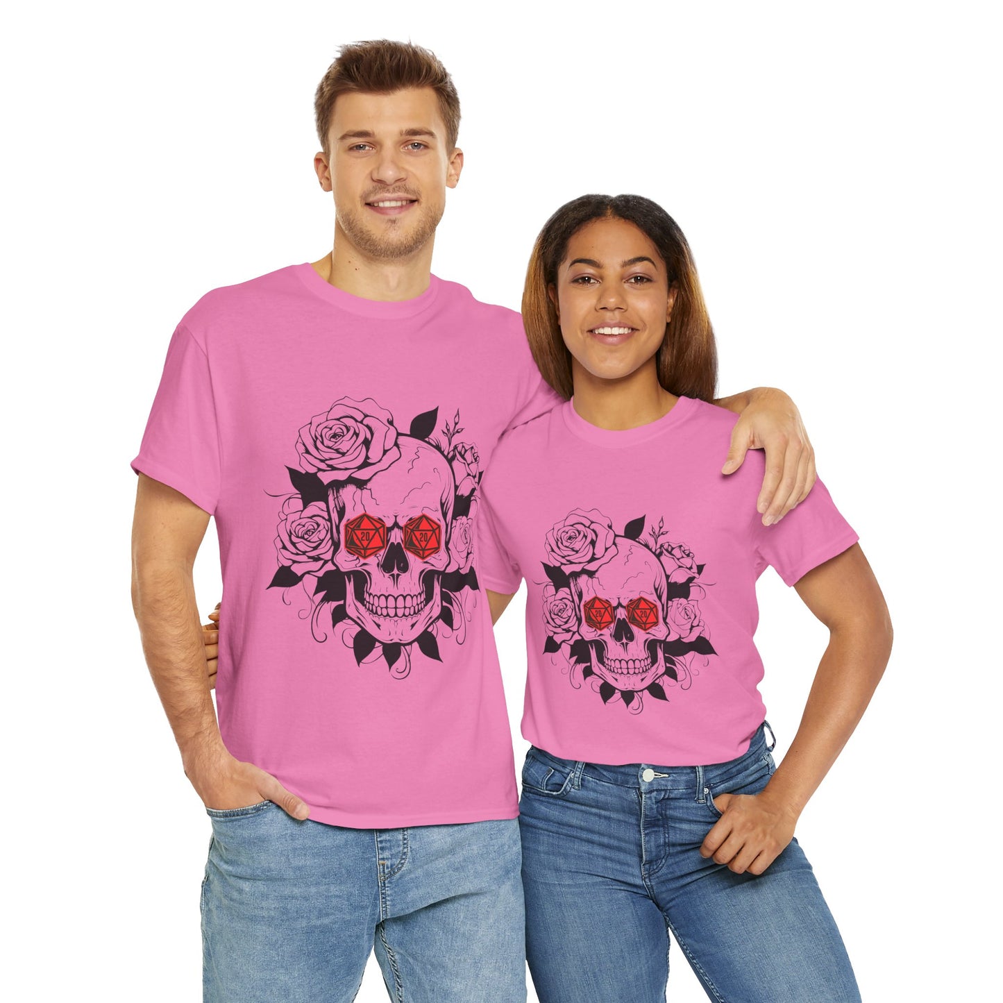 Gothic Floral Skull D20 Dungeons and Dragons DND Unisex Heavy Cotton Tee Shirt - RPG, TTRPG, Roleplaying, Geek, Nerd