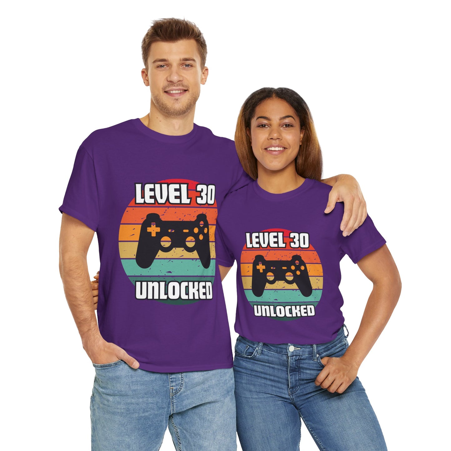 Gaming Level 30 Unlocked Tee - Unisex Heavy Cotton T-Shirt, Video Game, Gamer, Happy Birthday Shirt, Geek, Nerd, Retro