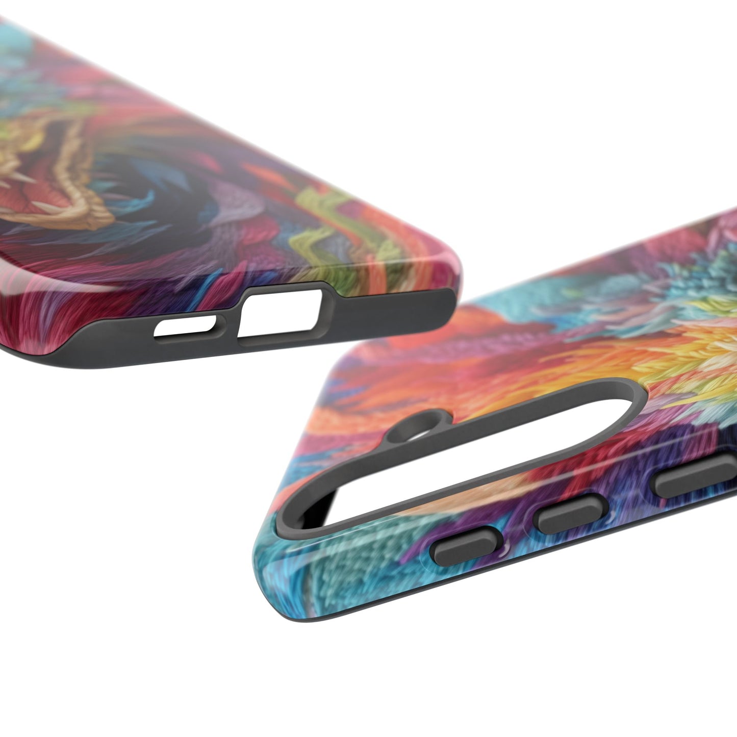 Vibrant 3D Embroidery Embroidered Rainbow Dragon Phone Case - Tough Protection for Fantasy Lovers, DND, RPG, TTRPG, Geek, Nerd