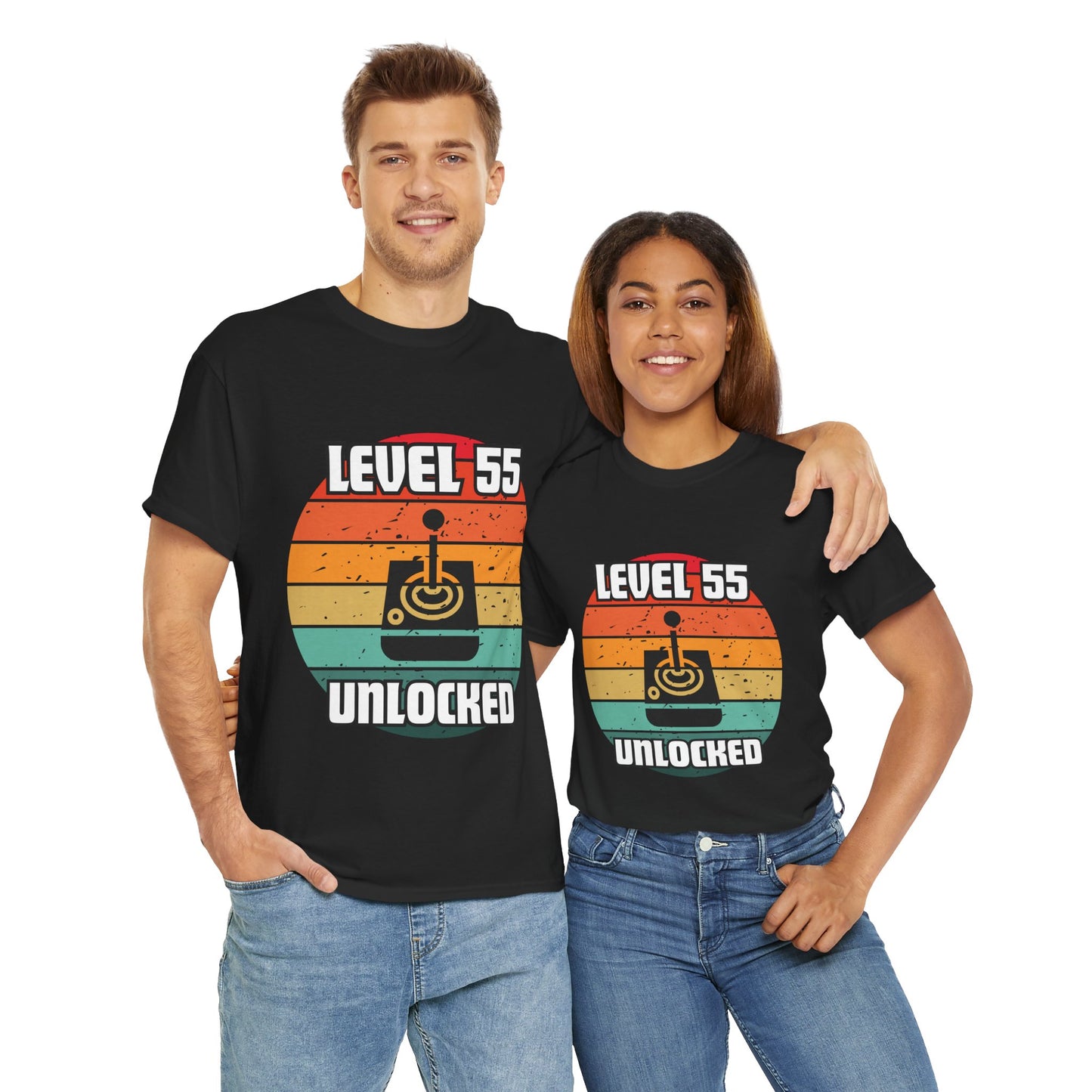 Gaming Level 55 Unlocked Tee - Unisex Heavy Cotton T-Shirt, Video Game, Gamer, Happy Birthday Shirt, Geek, Nerd, Retro