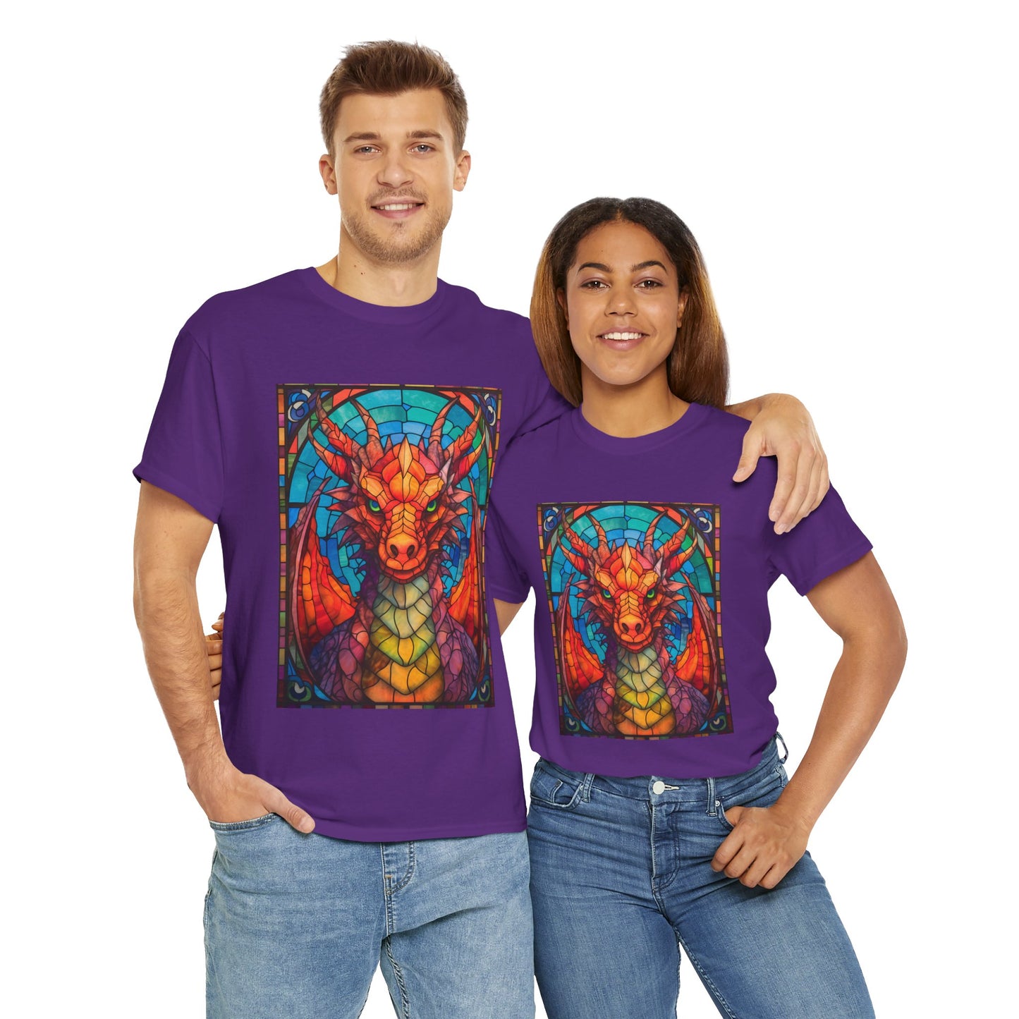 Dungeons And Dragons DND Stained Glass Red Dragon Tee Shirt - Unisex Heavy Cotton T-Shirt for Fantasy Lovers, Geek, Nerd