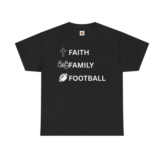 Faith, Family, Football Unisex Comfortable Cotton Tee for Casual Days, Gift for Friends, Weekend Wear, Relaxed Style, Unisex Graphic Tee