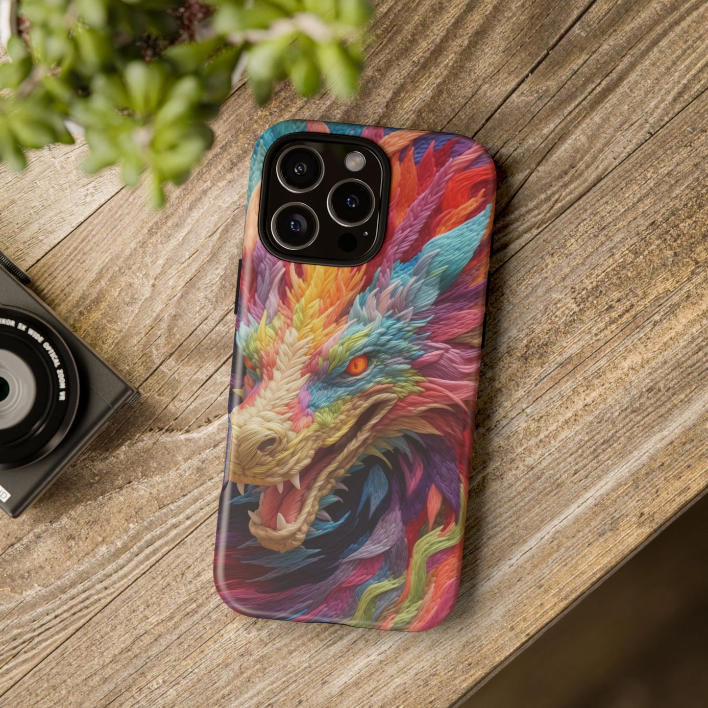 Vibrant 3D Embroidery Embroidered Rainbow Dragon Phone Case - Tough Protection for Fantasy Lovers, DND, RPG, TTRPG, Geek, Nerd