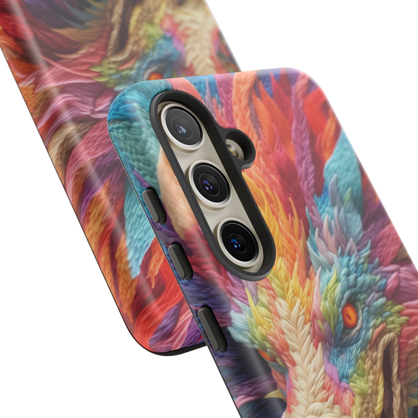Vibrant 3D Embroidery Embroidered Rainbow Dragon Phone Case - Tough Protection for Fantasy Lovers, DND, RPG, TTRPG, Geek, Nerd
