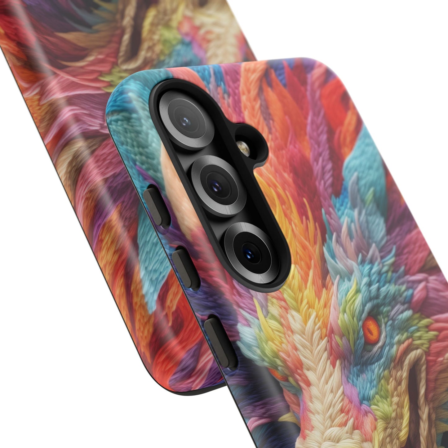 Vibrant 3D Embroidery Embroidered Rainbow Dragon Phone Case - Tough Protection for Fantasy Lovers, DND, RPG, TTRPG, Geek, Nerd