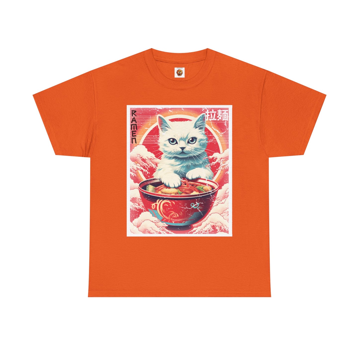 Cute Kawaii Anime Cat Eating Ramen Unisex Heavy Cotton Tee Shirt T-Shirt - Perfect for Animal Lovers and Foodies, Vintage Ad Style, Geek, Nerd