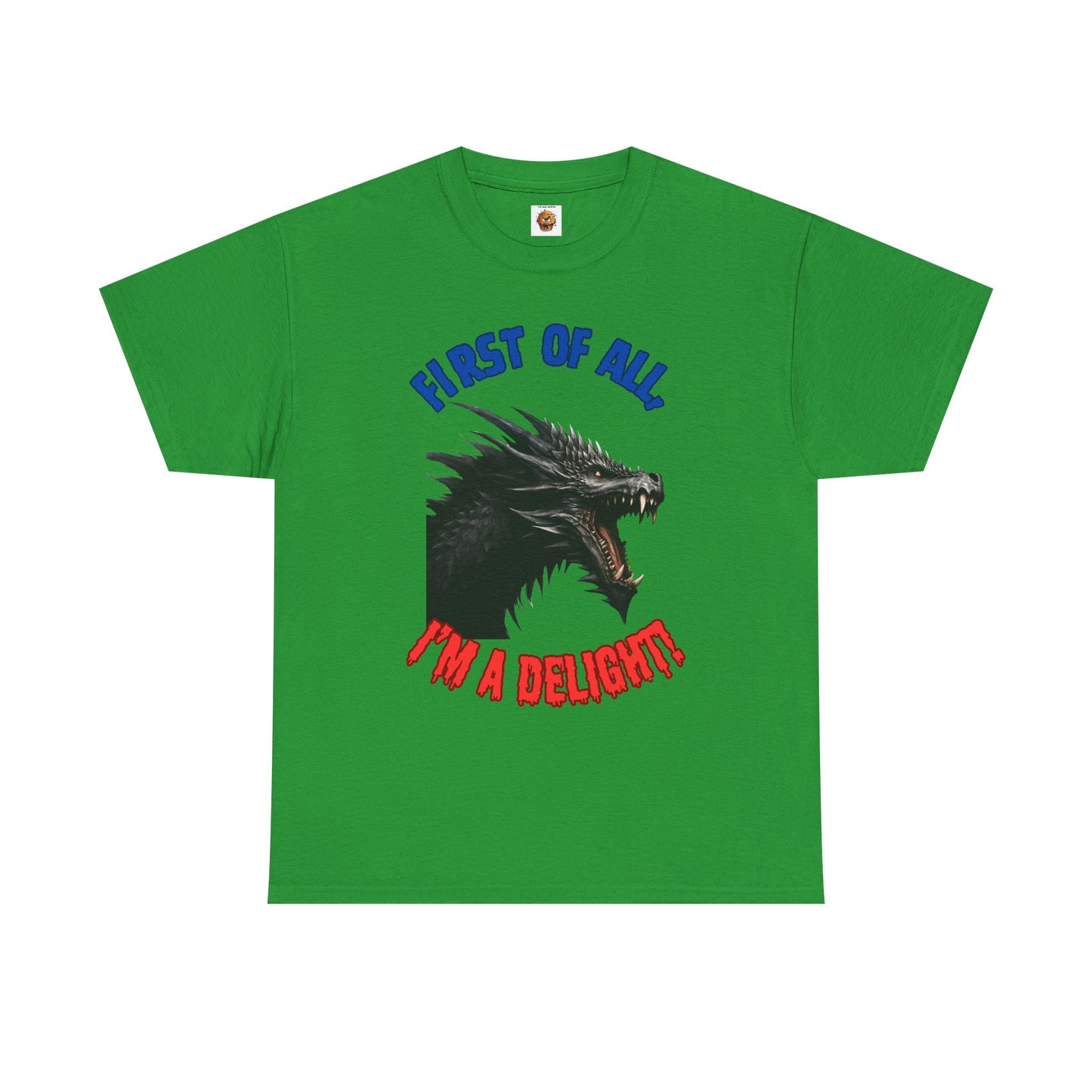 Black Dragon "First of All, I'm a Delight!" Dungeons and Dragons DND Unisex Heavy Cotton Tee Shirt T-Shirt - RPG, TTRPG, Roleplaying, Geek, Nerd