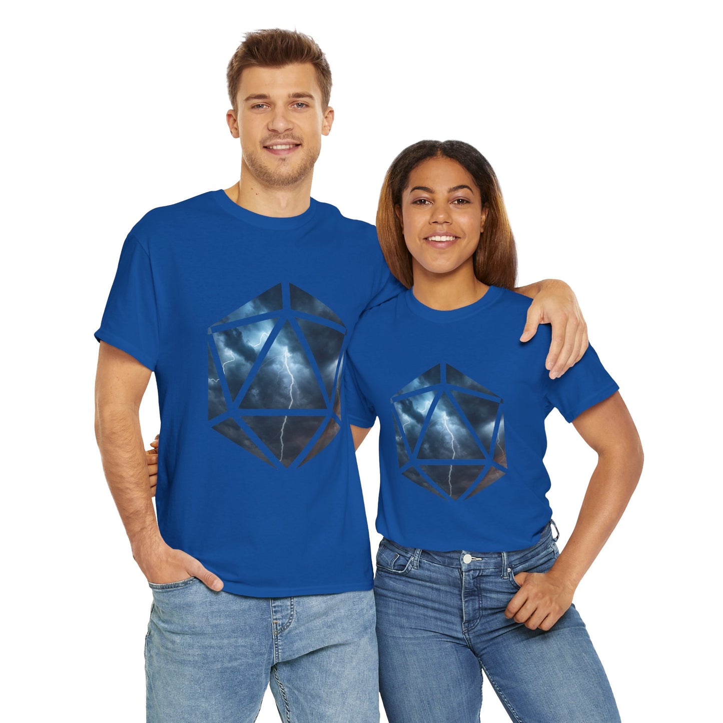 D20 Air Element Cosmic Geometric Unisex Heavy Cotton Tee | Storm Graphic Tee, Lightning Art Shirt, Unique Casual Wear, Gift for Tornado Lovers, DND, RPG, TTRPG, Geek, Nerd