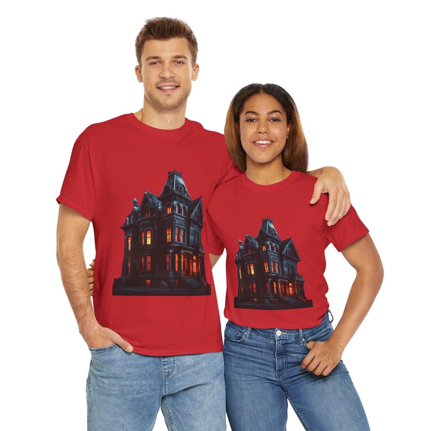 Haunted Victorian House And Loving It Graphic Tee Shirt T-Shirt - Unisex Heavy Cotton, Horror, Scary, Halloween, Gothic, Geek, Nerd