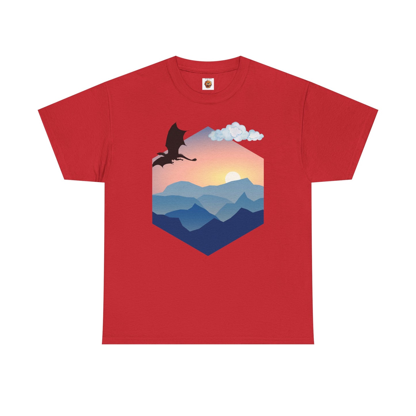 Flying Dragon Adventure Dungeons and Dragons DND Unisex Heavy Cotton Tee Shirt - Fantasy Mountain Design, RPG, TTRPG, Roleplaying, Geek, Nerd