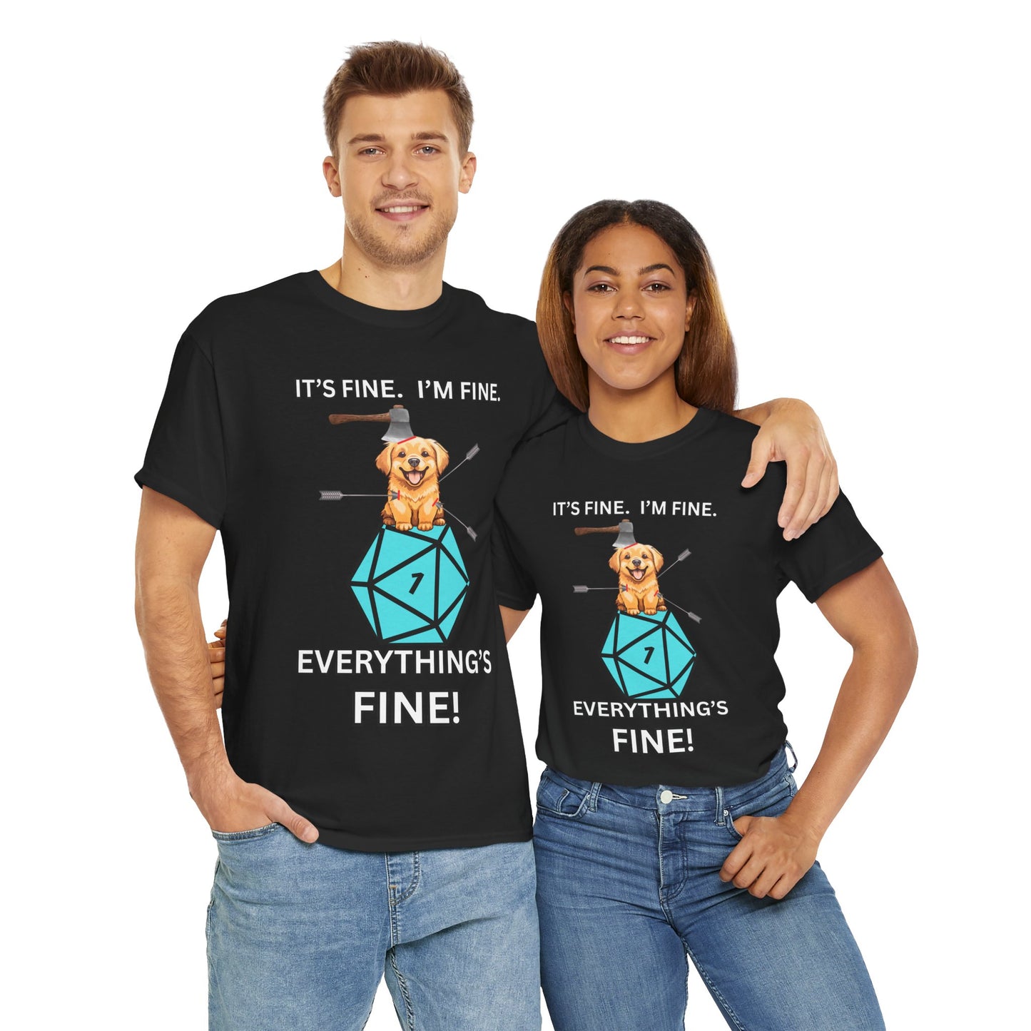 'Everything's Fine!' Funny D&D Dog Puppy Tee: Perfect for Gamers, Dog Lovers, & Casual Wear, Gifts for Birthdays, Holidays, or Just for Fun! DND, RPG, TTRPG, Geek, Nerd