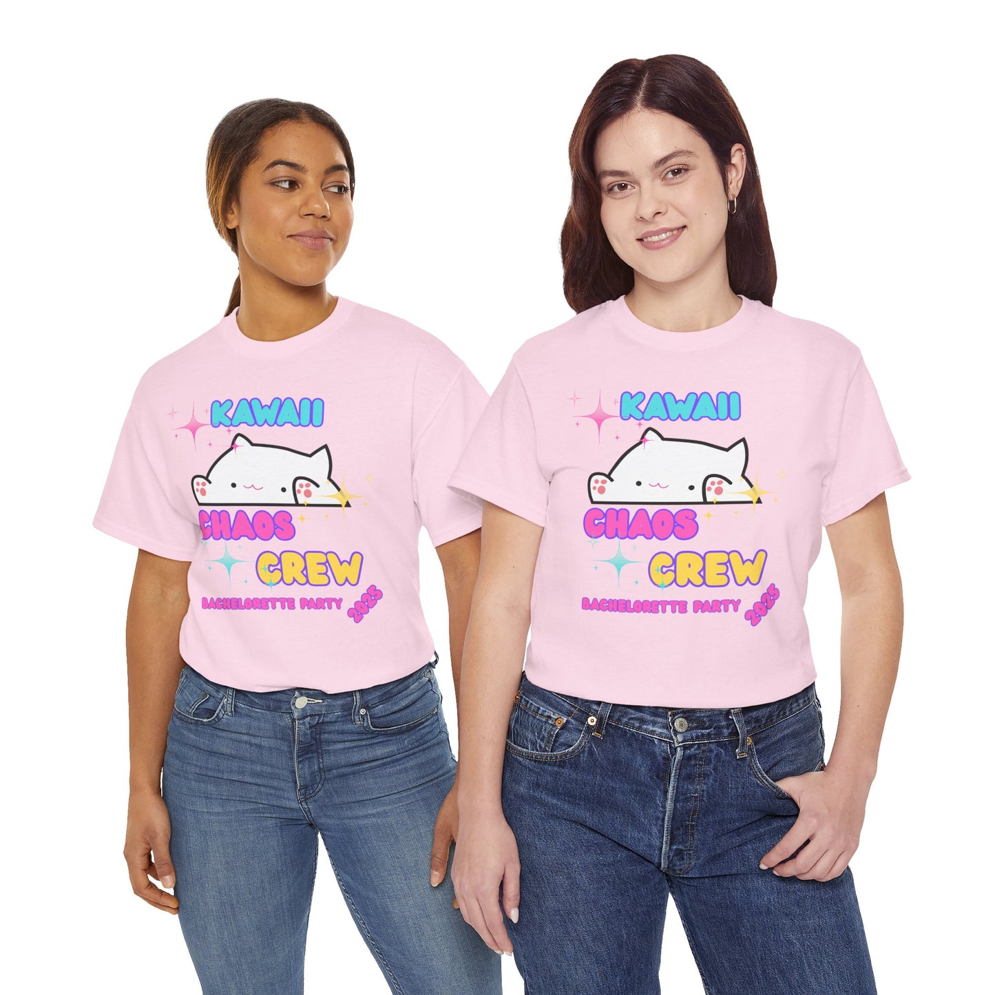 Cute Kawaii Chaos Crew Bachelorette Party 2025 Unisex Heavy Cotton Tee - Perfect for Anime Lovers, Funny, Weeb, Otaku, Geek, Nerd, Cat