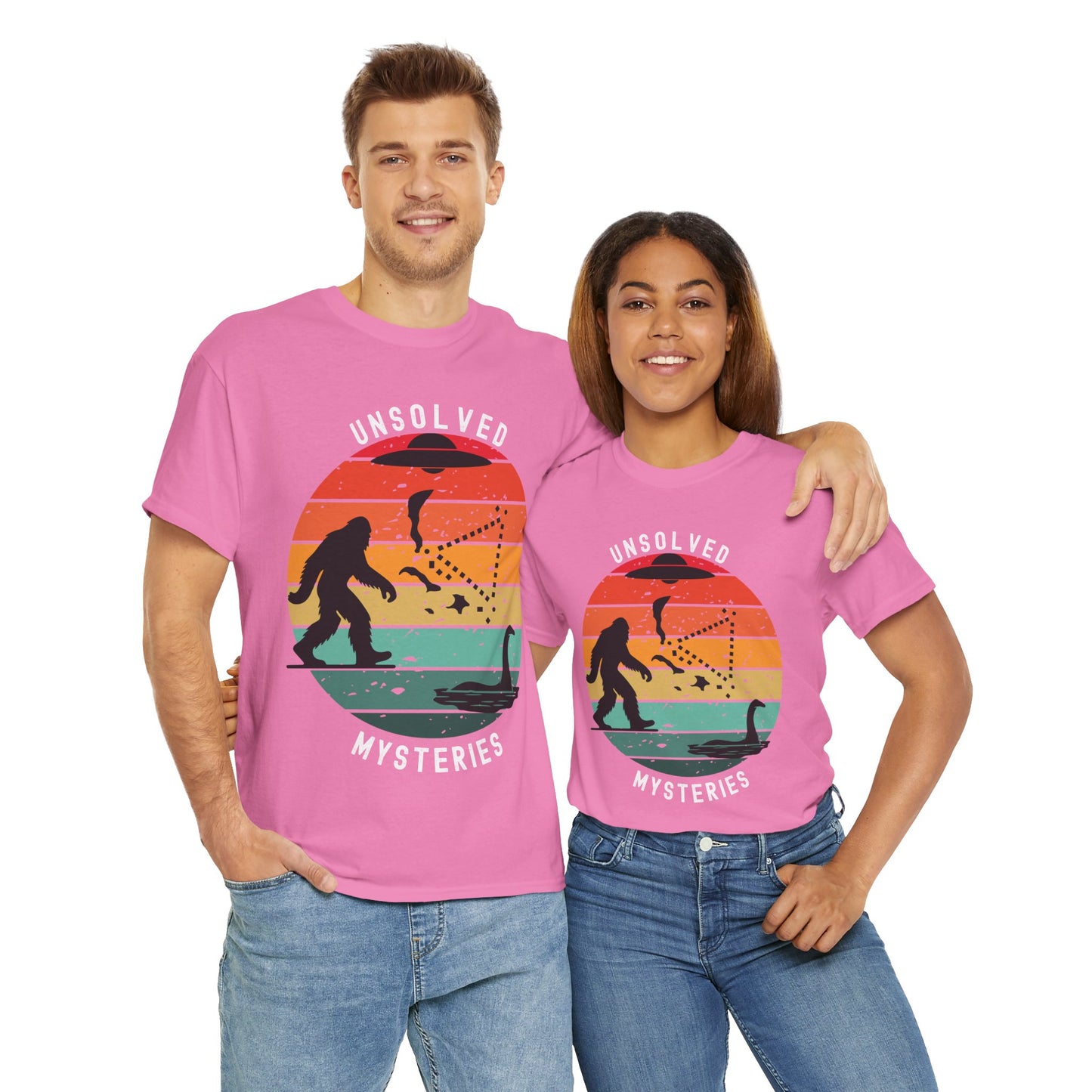 Vintage Retro Sun Cryptid Unsolved Mysteries Exploration Unisex Heavy Cotton Tee Shirt T-Shirt - UFO, Alien, Bigfoot, Lochness Monster, Bermuda Triangle, Geek, Nerd