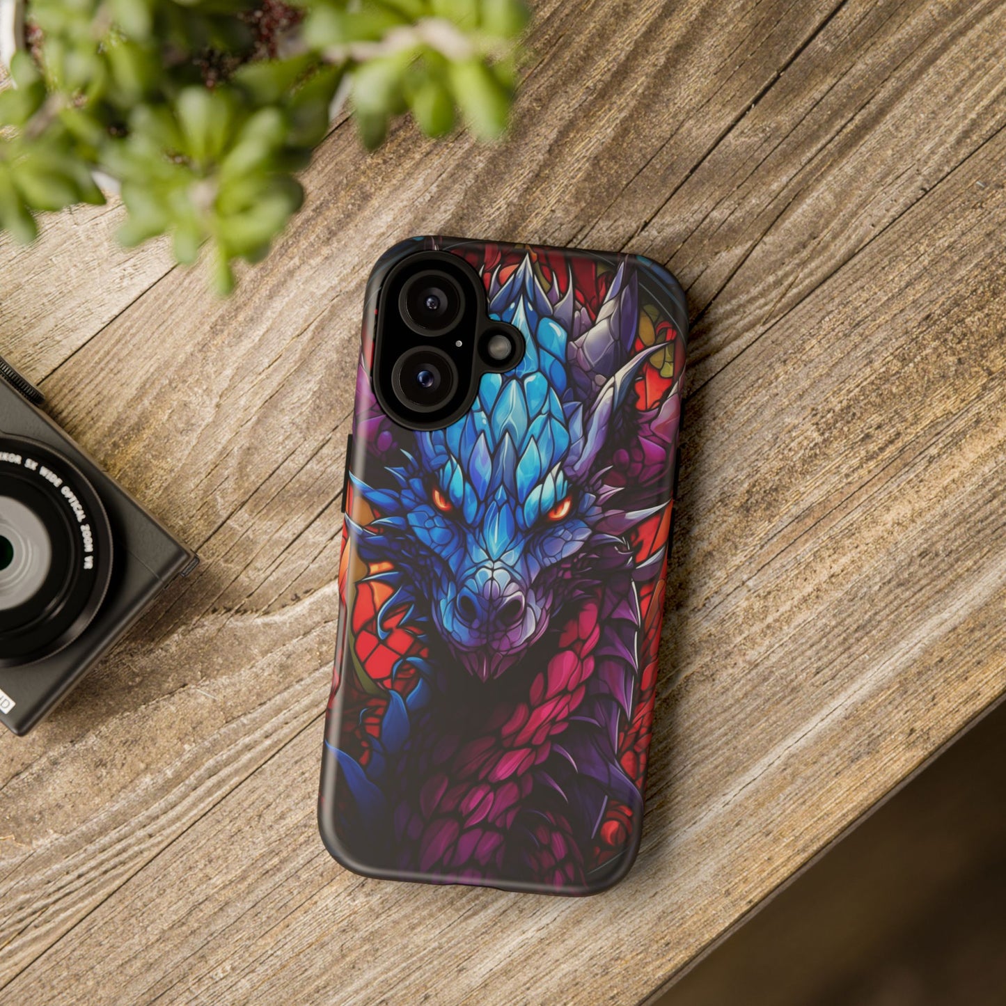 Colorful Blue Dragon Stained Glass Design Phone Case - Tough and Stylish Protection for Your Device, iPhone, Samsung, DND, Fantasy