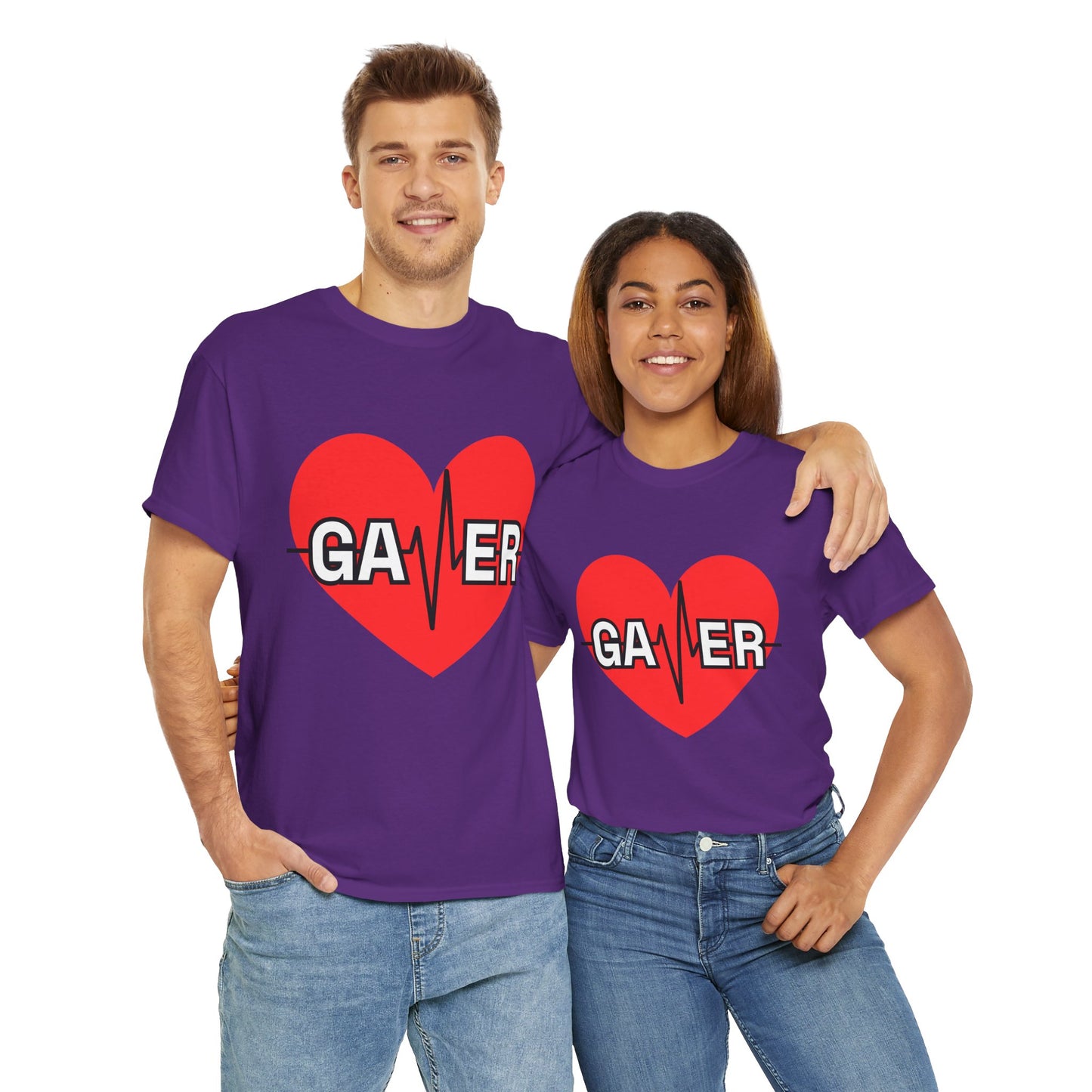 Gamer Heartbeat Lifeline Unisex Heavy Cotton Tee Shirt - Perfect for Gaming Lovers, Video Game, Geek, Nerd, Cardiogram
