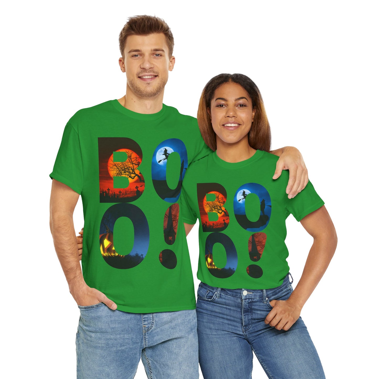 Cute Funny Halloween Boo! Unisex Heavy Cotton Tee Shirt T-Shirt - For Horror Lovers, Scary, Geek, Nerd