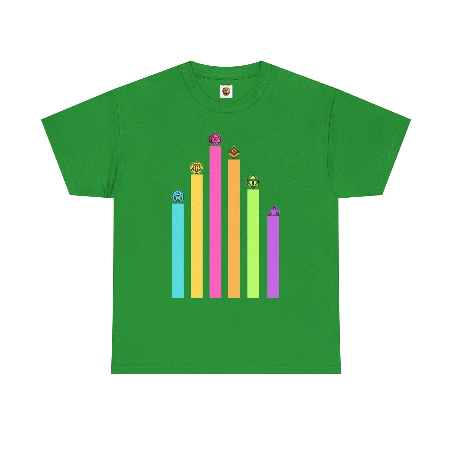 Vintage Minimalist Geeky Polyhedral Falling Retro Rainbow Dungeons and Dragons DND Unisex Heavy Cotton Tee Shirt - RPG, TTRPG, Roleplaying, Geek, Nerd
