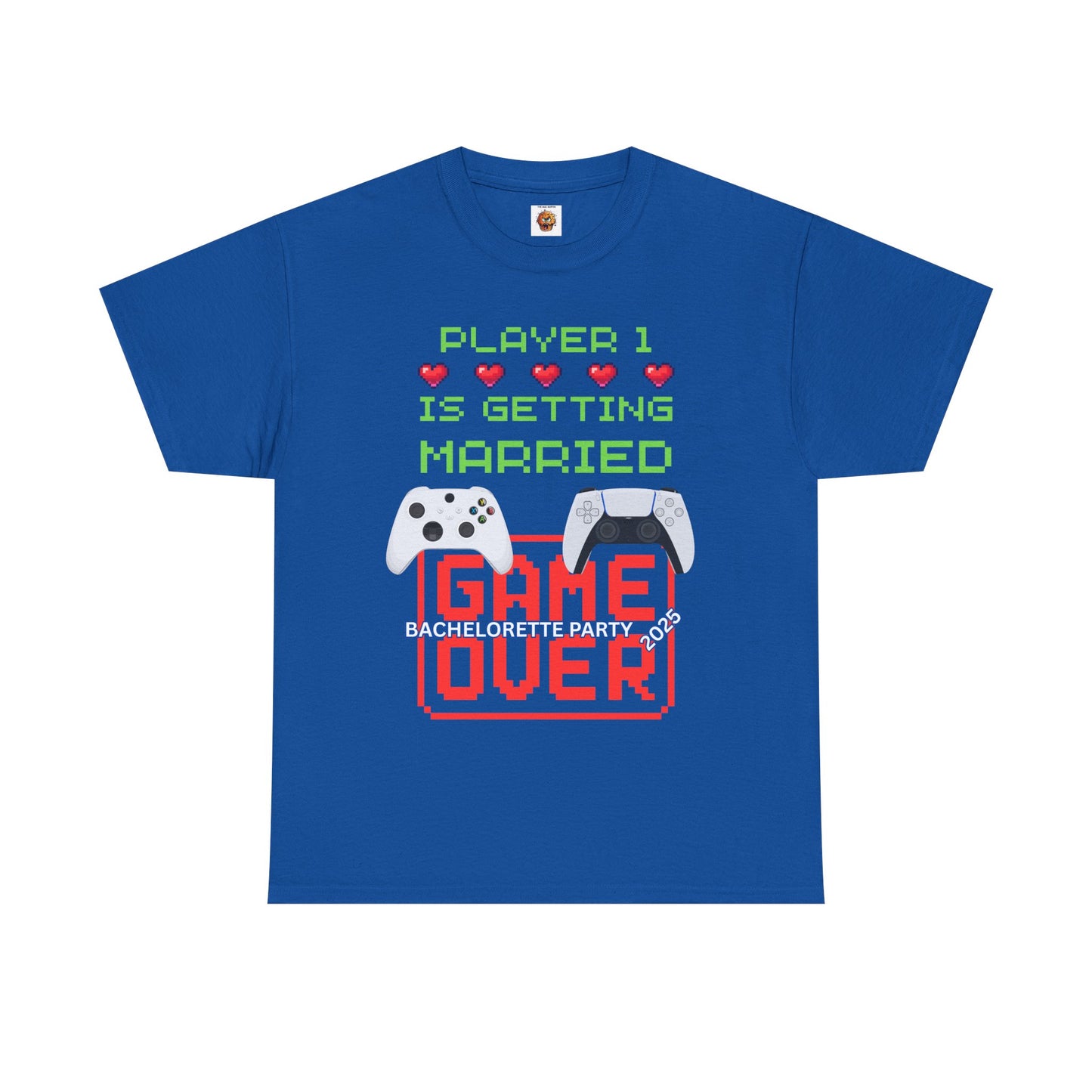 Gamer Girl Bachelorette Party 2025 Unisex Heavy Cotton Tee - "Player 1 is Getting Married", Video Game, Gaming, Console, PC, Tech, Geek, Squad, Nerd