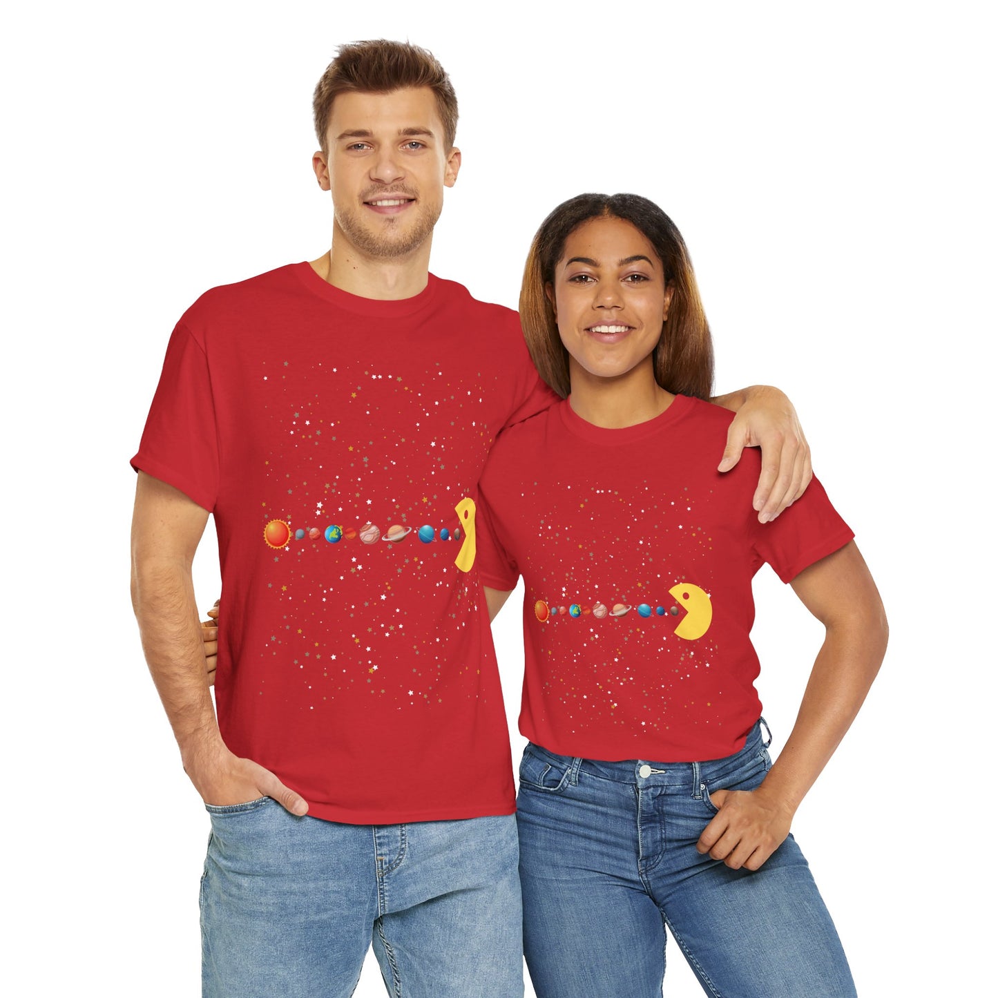 Funny Cute Galaxy Solar System Retro Video Game Unisex Heavy Cotton Tee - Gamer Shirt, Gaming, Space, Geek, Nerd