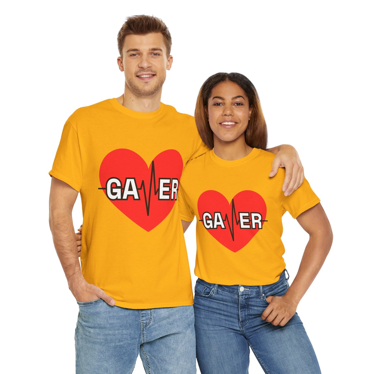 Gamer Heartbeat Lifeline Unisex Heavy Cotton Tee Shirt - Perfect for Gaming Lovers, Video Game, Geek, Nerd, Cardiogram