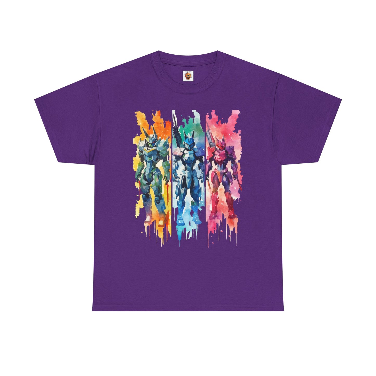 Watercolor Brushstroke Anime Mecha Art Unisex Heavy Cotton Tee Shirt - Mobile Battle Suit Armor, Geek, Nerd, Colorful