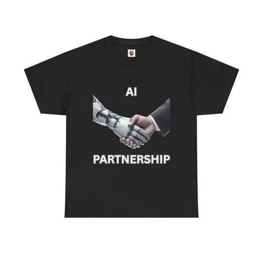 AI Partnership Unisex Heavy Cotton Tee Shirt - Robot And Human Shake Hands, Sci-Fi, Science, Tech, Geek, Nerd