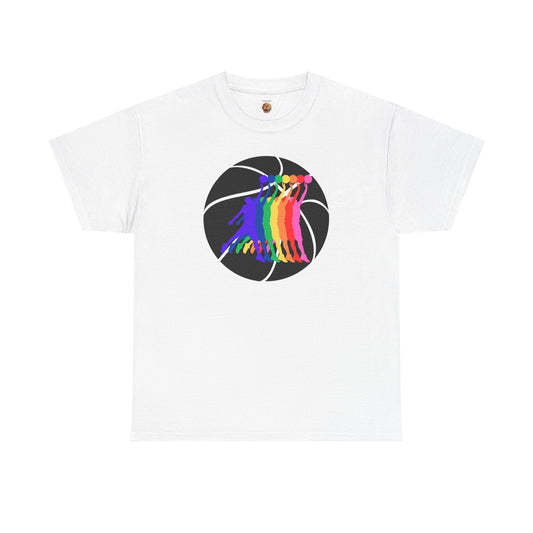 Basketball Player Silhouette Rainbow Colorful Graphic Unisex Heavy Cotton Tee, Vibrant Art Shirt, LGBTQ+ Pride Tee, Casual Wear, Summer Fashion, Hoops