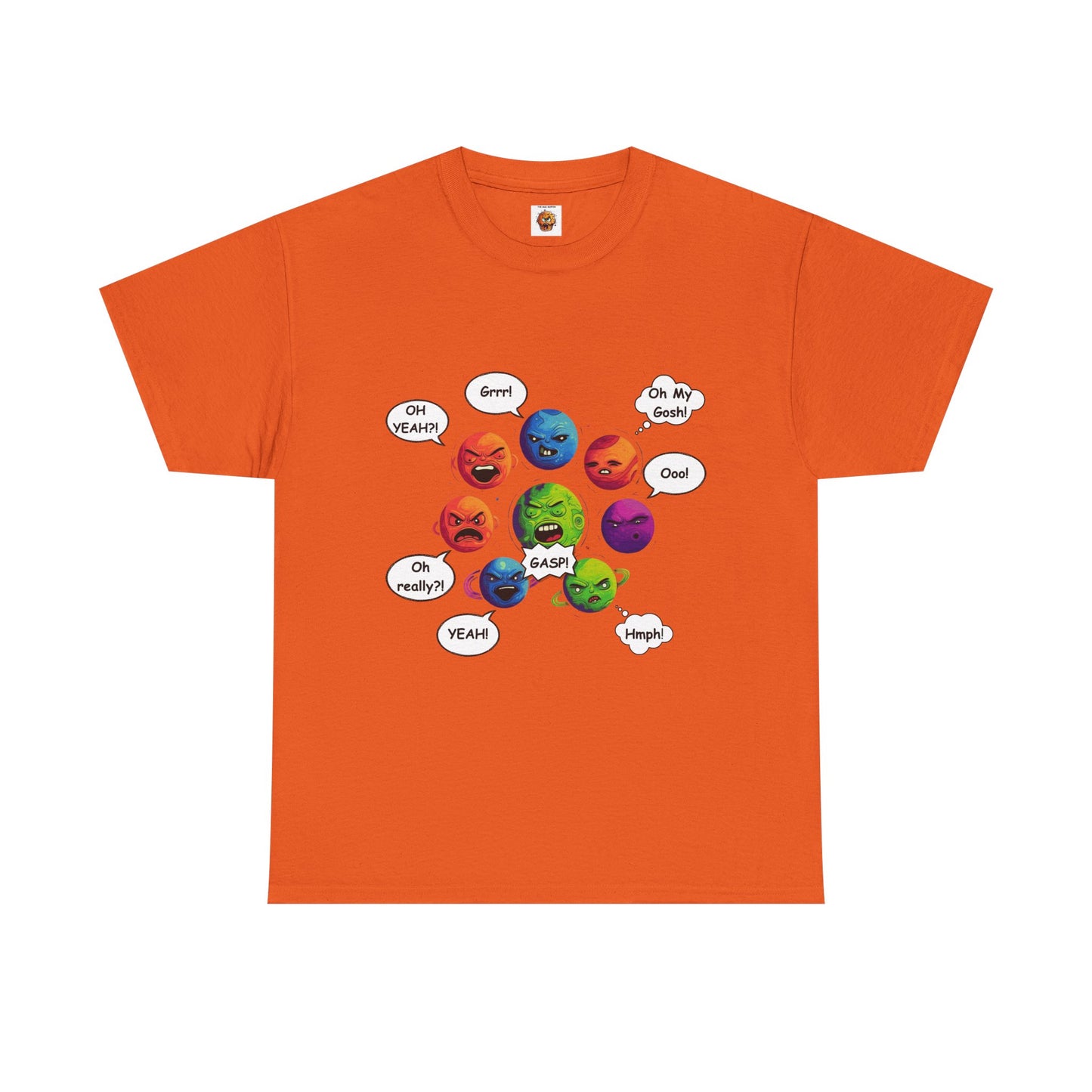 Funny Arguing Planets Unisex Heavy Cotton Tee Shirt - Fun Emoji Solar System Expressions Graphic T-Shirt, Geek, Nerd, Space