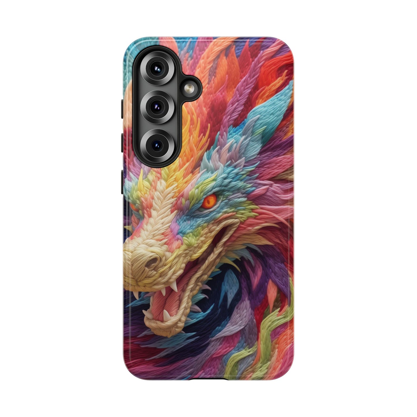 Vibrant 3D Embroidery Embroidered Rainbow Dragon Phone Case - Tough Protection for Fantasy Lovers, DND, RPG, TTRPG, Geek, Nerd