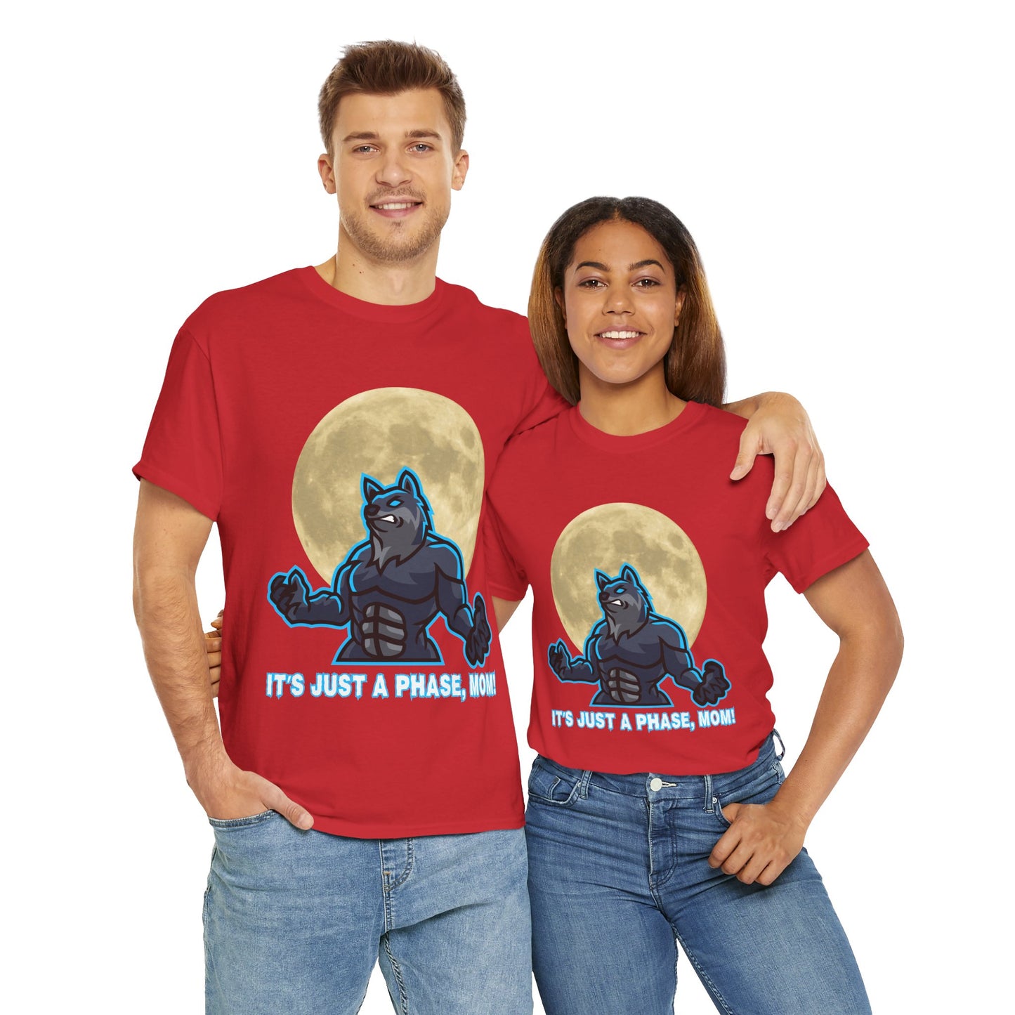 'It's Just A Phase, Mom!' Moon & Werewolf Graphic Tee Shirt T-Shirt – Perfect for Teenagers and Moms! Funny, Horror, Scary, Gothic, Halloween, Geek, Nerd