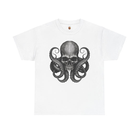Skull & Octopus Graphic Tee | Edgy Unisex Heavy Cotton T-Shirt, Alternative Fashion, Halloween Gift, Casual Wear, Trendy Apparel, Kraken, Cthulhu, Monster