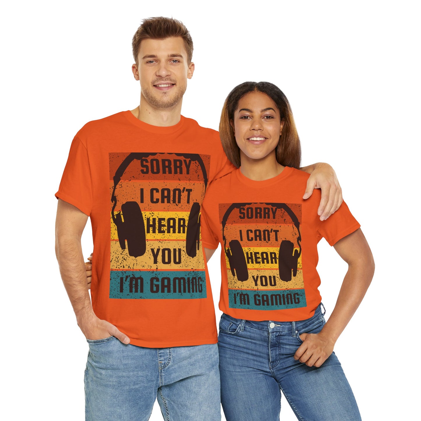 'Sorry I Can't Hear You I'm Gaming' Unisex Heavy Cotton Tee Shirt T-Shirt - Great Gift for Gamers, Video Games, Gaming, Headphones, Earphones, Geek, Nerd