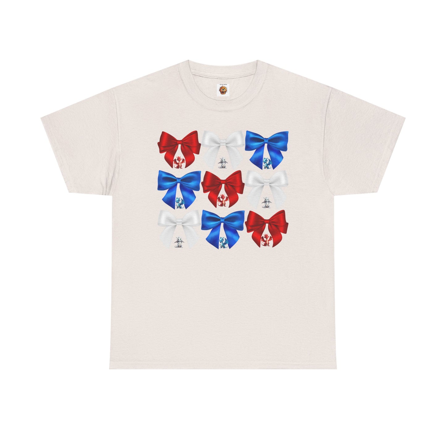 Coquette Red, White, and Blue Dragons & Bows Tee - American Flag, Perfect for Patriotic Events, Independence Day, BBQs, Family Gatherings, DND, RPG, TTRPG, Roleplaying, Geek, Nerd, 4th of July