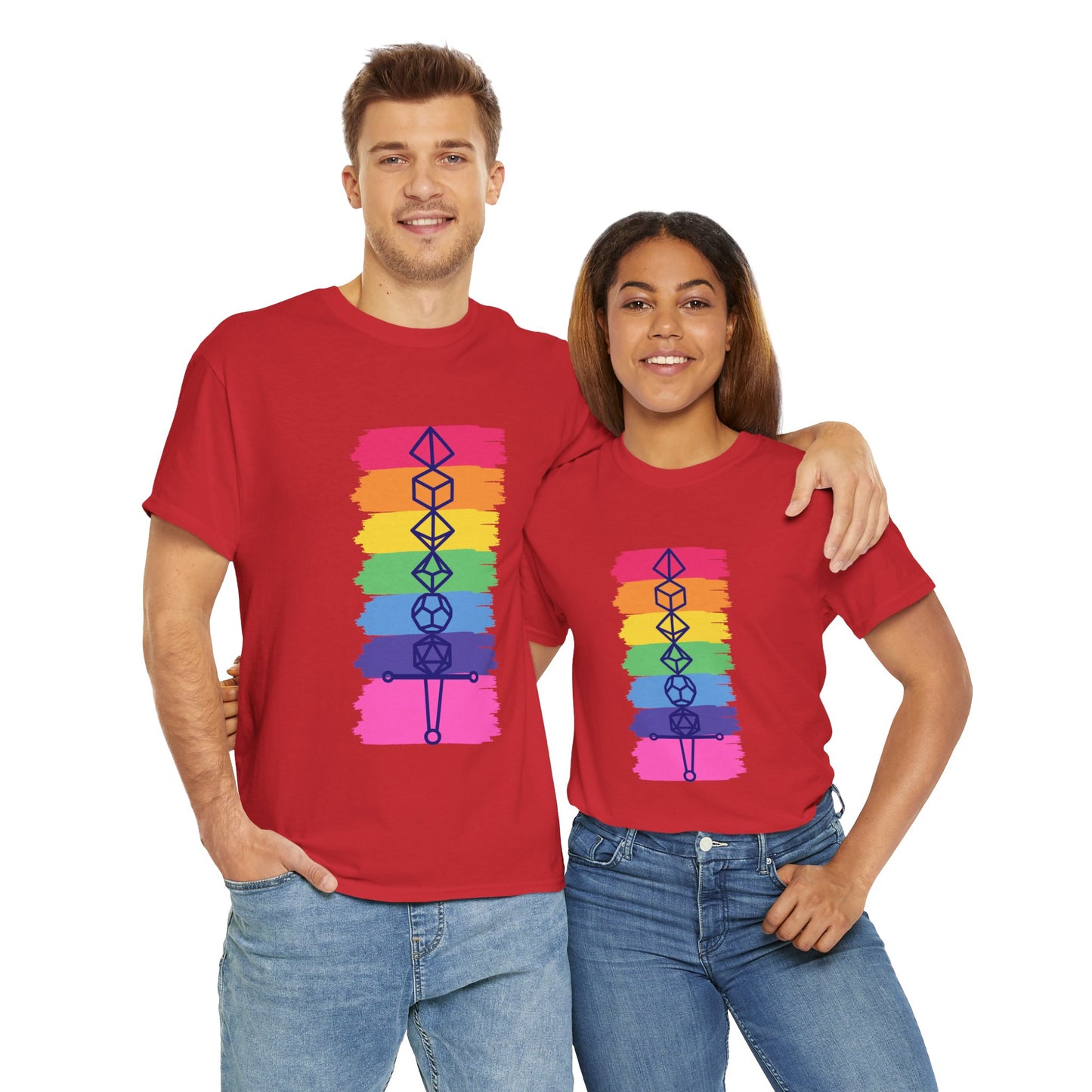Safe Space Pride Month Rainbow Sword Dungeons and Dragons DND Unisex Heavy Cotton Tee Shirt T-Shirt - RPG, TTRPG, Roleplaying, Geek, Nerd