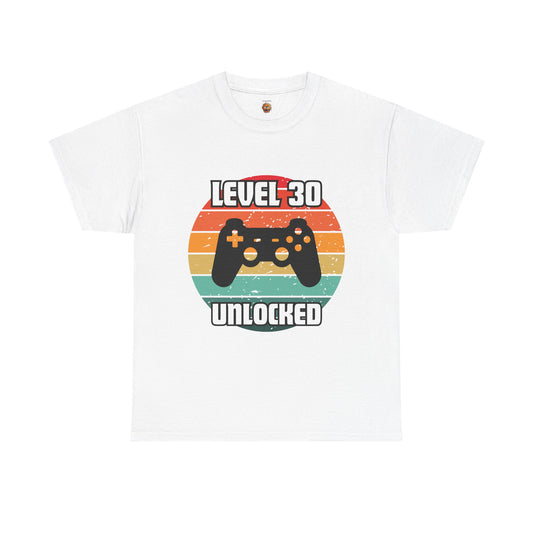 Gaming Level 30 Unlocked Tee - Unisex Heavy Cotton T-Shirt, Video Game, Gamer, Happy Birthday Shirt, Geek, Nerd, Retro
