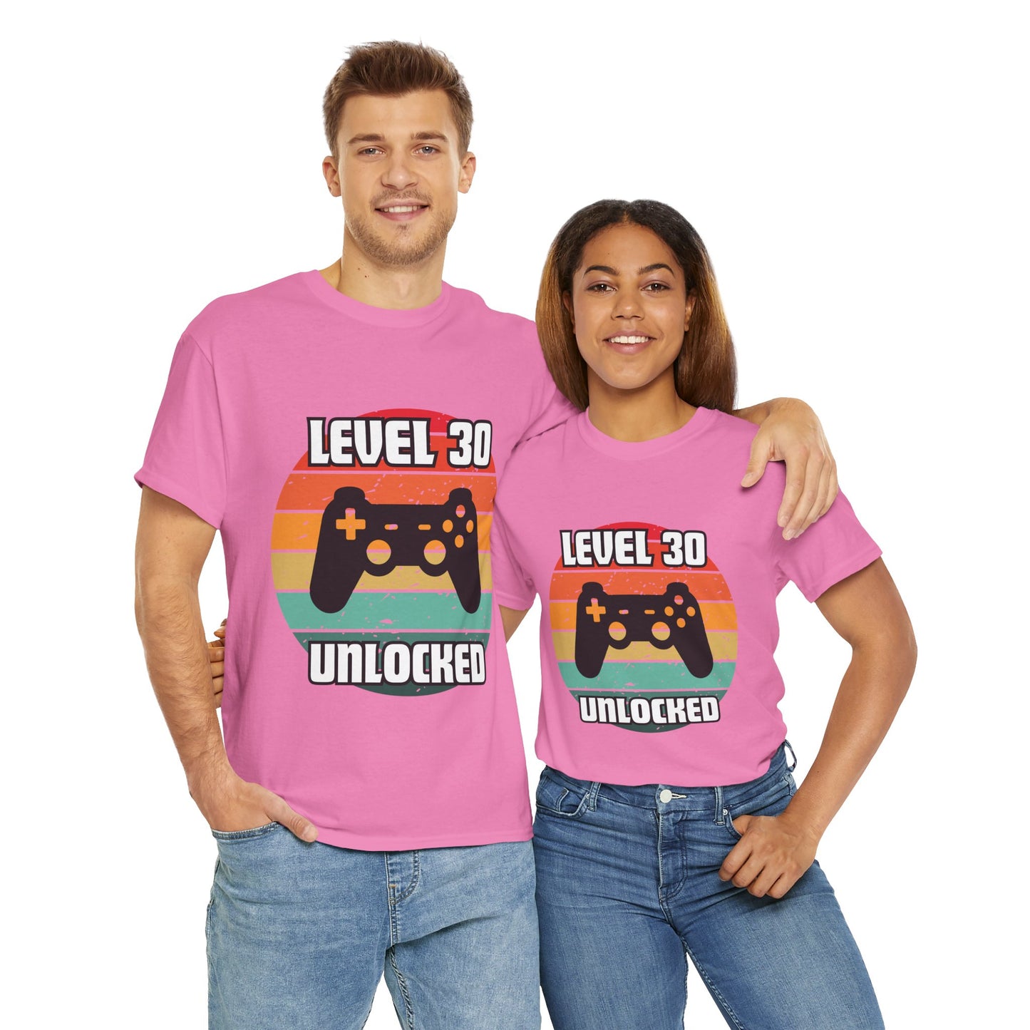 Gaming Level 30 Unlocked Tee - Unisex Heavy Cotton T-Shirt, Video Game, Gamer, Happy Birthday Shirt, Geek, Nerd, Retro