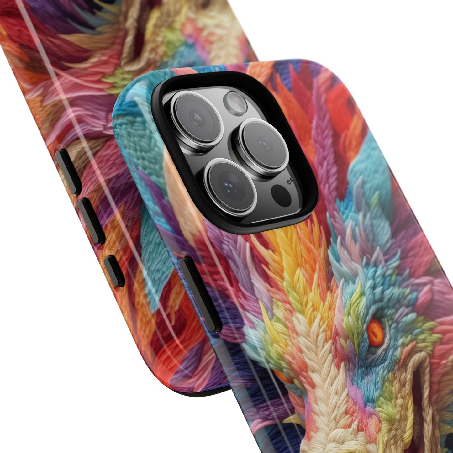 Vibrant 3D Embroidery Embroidered Rainbow Dragon Phone Case - Tough Protection for Fantasy Lovers, DND, RPG, TTRPG, Geek, Nerd