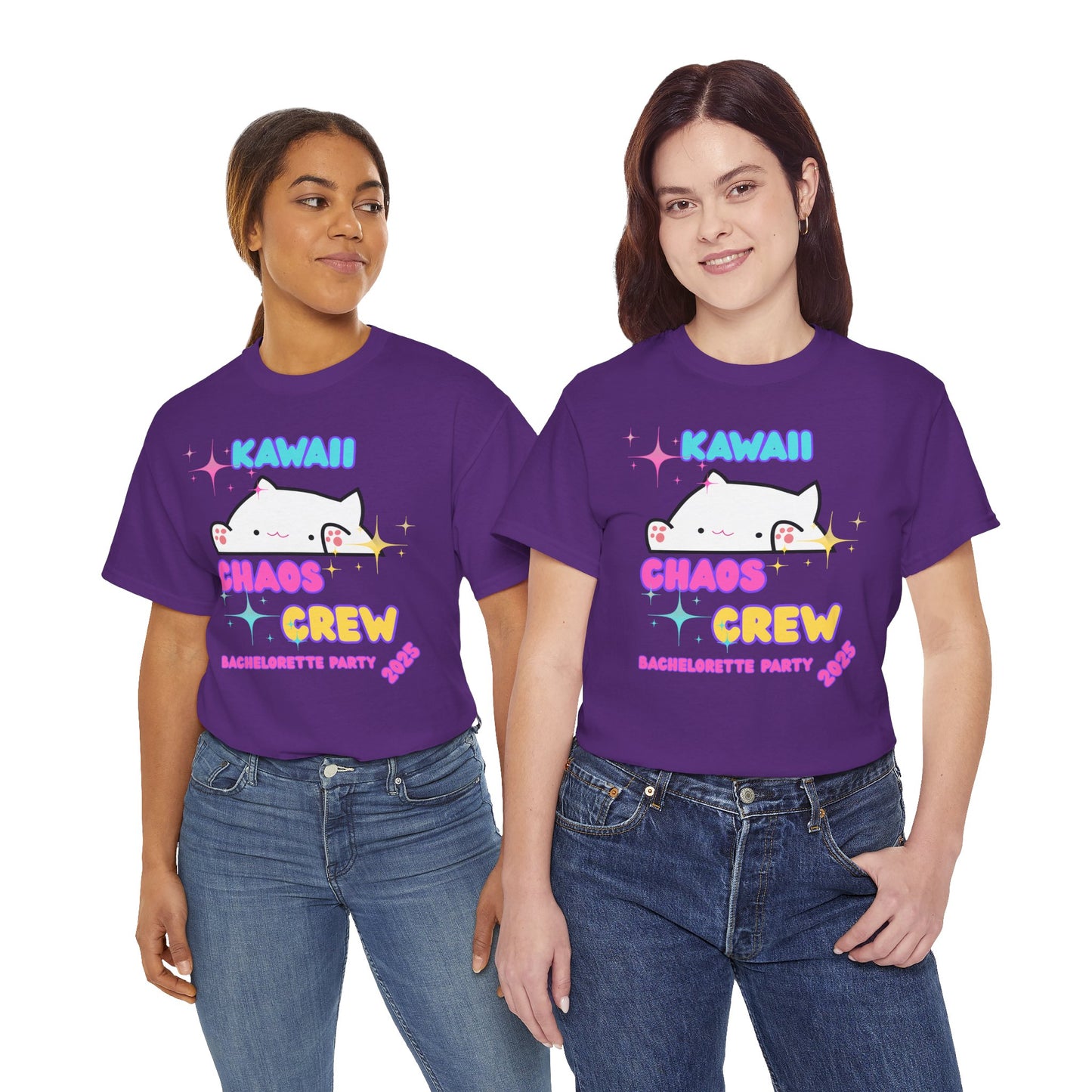 Cute Kawaii Chaos Crew Bachelorette Party 2025 Unisex Heavy Cotton Tee - Perfect for Anime Lovers, Funny, Weeb, Otaku, Geek, Nerd, Cat