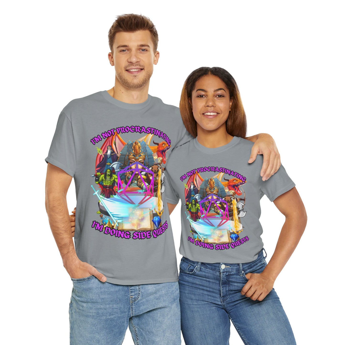 Quirky Funny Graphic Tee - "I'm Not Procrastinating, I'm Doing Side Quests" - Fun Gift for Gamers, Cozy Casual Wear, Summer Vibes, DND, RPG, TTRPG, Geek, Nerd