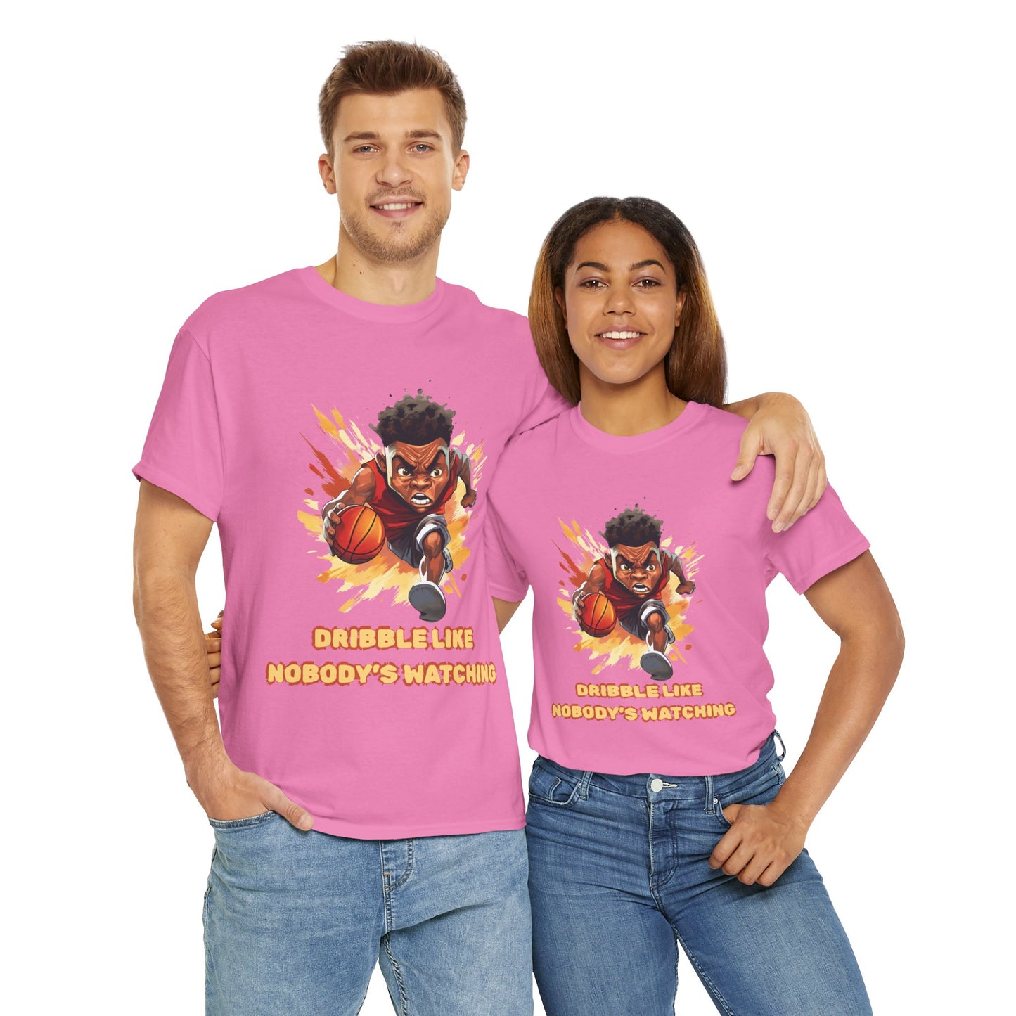 'Dribble Like Nobody's Watching' Basketball Hero Unisex Heavy Cotton Tee, Sports Shirt, Gift for Athletes, Casual Wear, Birthday Present, Basketball Fan Apparel