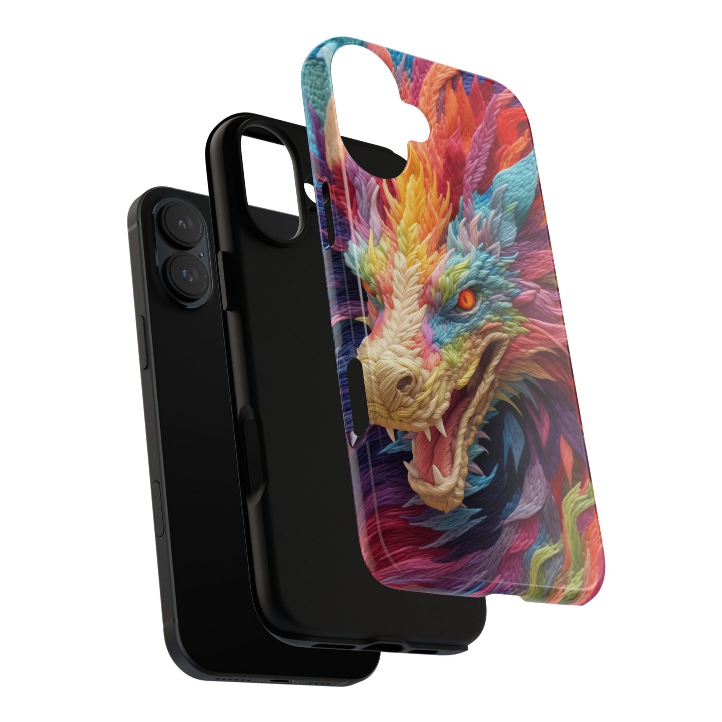 Vibrant 3D Embroidery Embroidered Rainbow Dragon Phone Case - Tough Protection for Fantasy Lovers, DND, RPG, TTRPG, Geek, Nerd