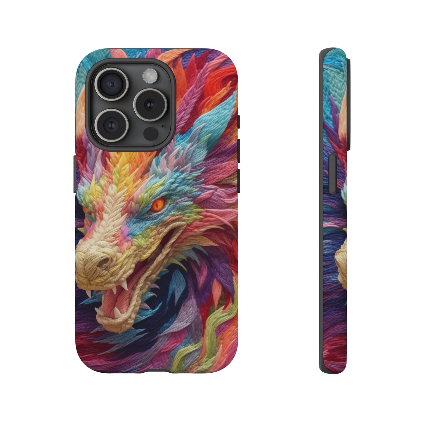 Vibrant 3D Embroidery Embroidered Rainbow Dragon Phone Case - Tough Protection for Fantasy Lovers, DND, RPG, TTRPG, Geek, Nerd